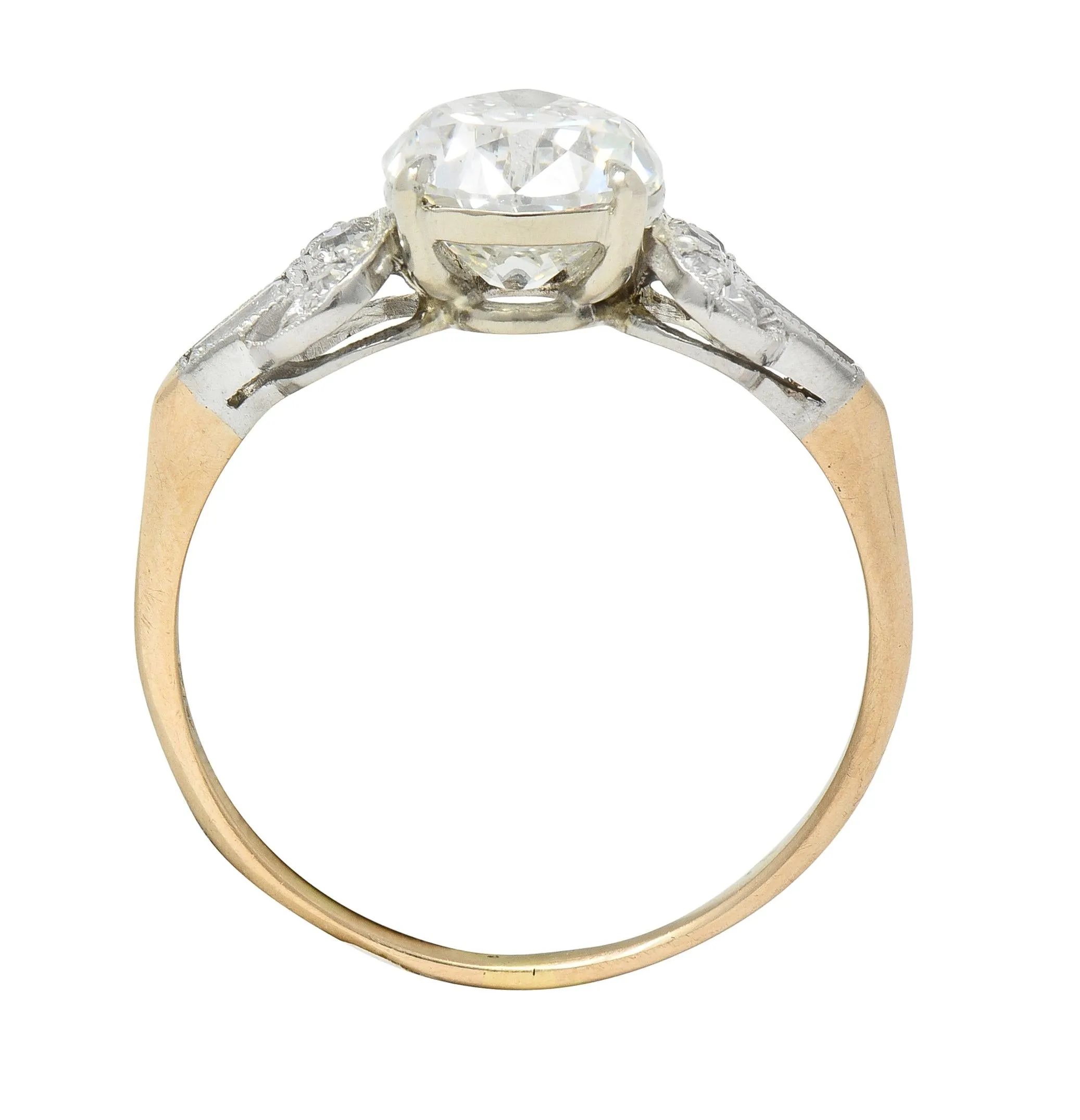 Edwardian 2.22 CTW Pear Cut Diamond Platinum 14 Karat Gold Crescent Antique Engagement Ring GIA