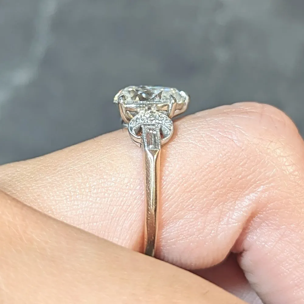Edwardian 2.22 CTW Pear Cut Diamond Platinum 14 Karat Gold Crescent Antique Engagement Ring GIA