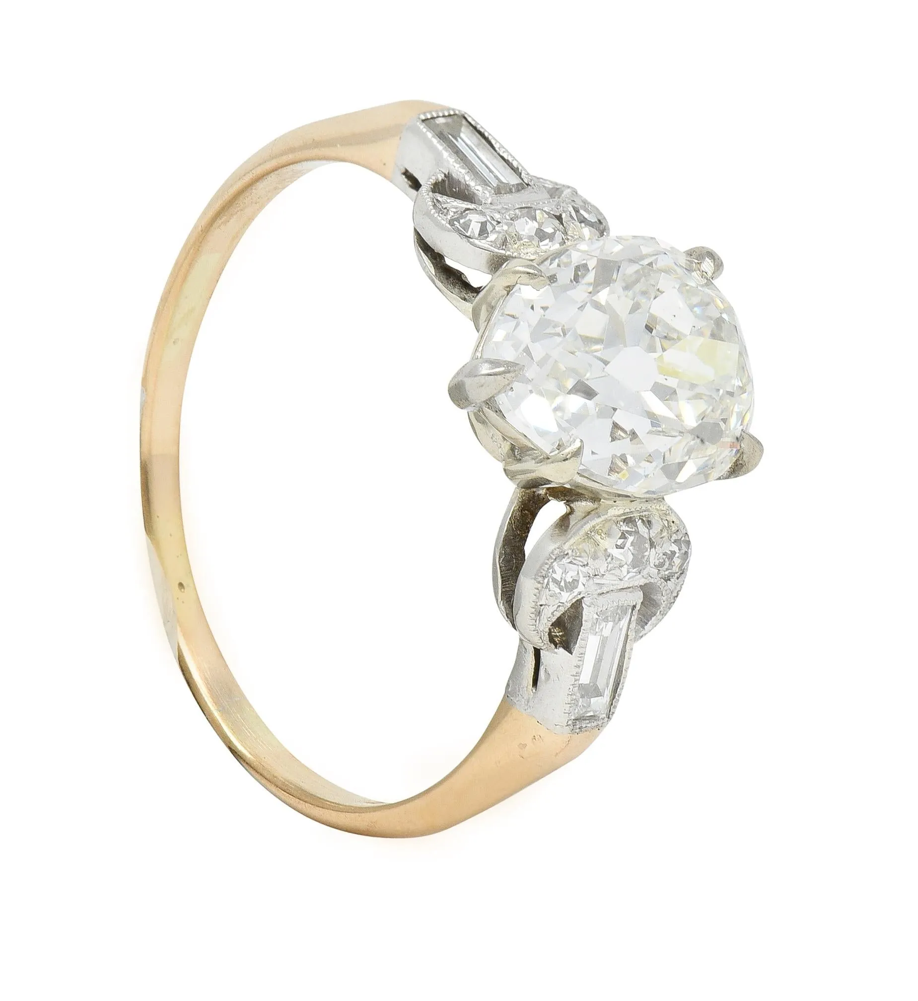 Edwardian 2.22 CTW Pear Cut Diamond Platinum 14 Karat Gold Crescent Antique Engagement Ring GIA