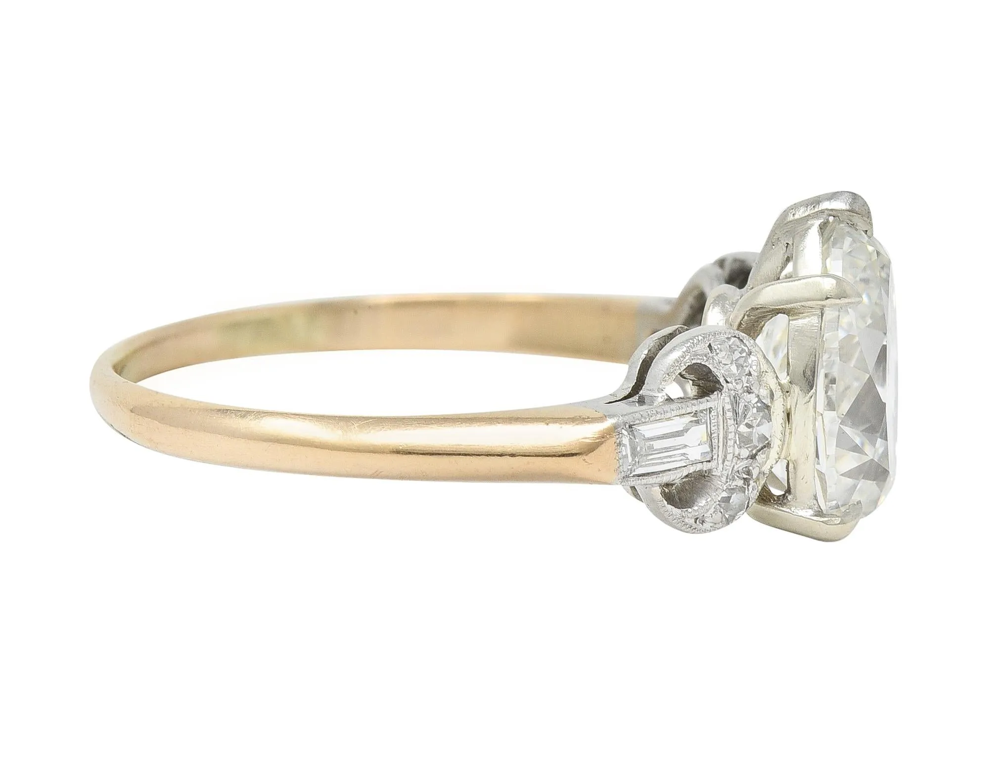 Edwardian 2.22 CTW Pear Cut Diamond Platinum 14 Karat Gold Crescent Antique Engagement Ring GIA
