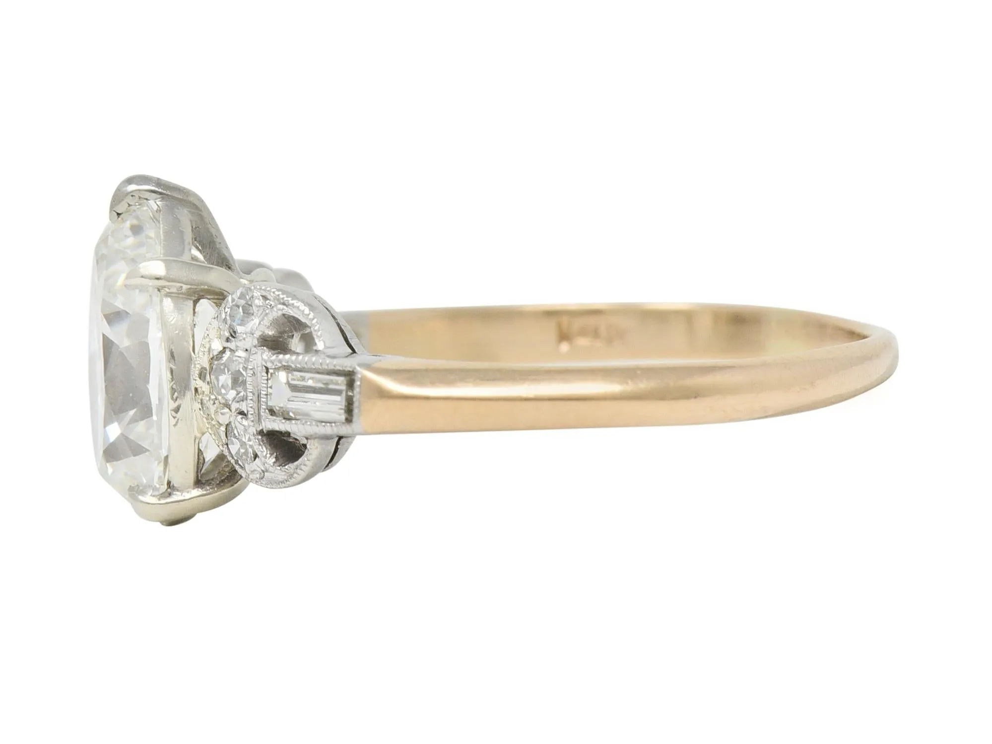 Edwardian 2.22 CTW Pear Cut Diamond Platinum 14 Karat Gold Crescent Antique Engagement Ring GIA