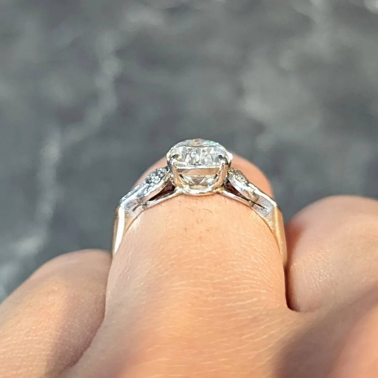 Edwardian 2.22 CTW Pear Cut Diamond Platinum 14 Karat Gold Crescent Antique Engagement Ring GIA