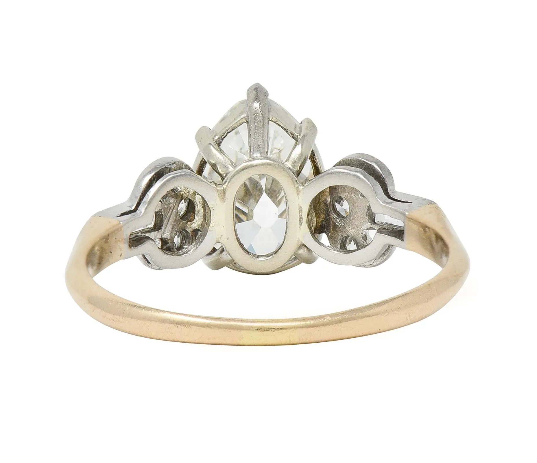 Edwardian 2.22 CTW Pear Cut Diamond Platinum 14 Karat Gold Crescent Antique Engagement Ring GIA