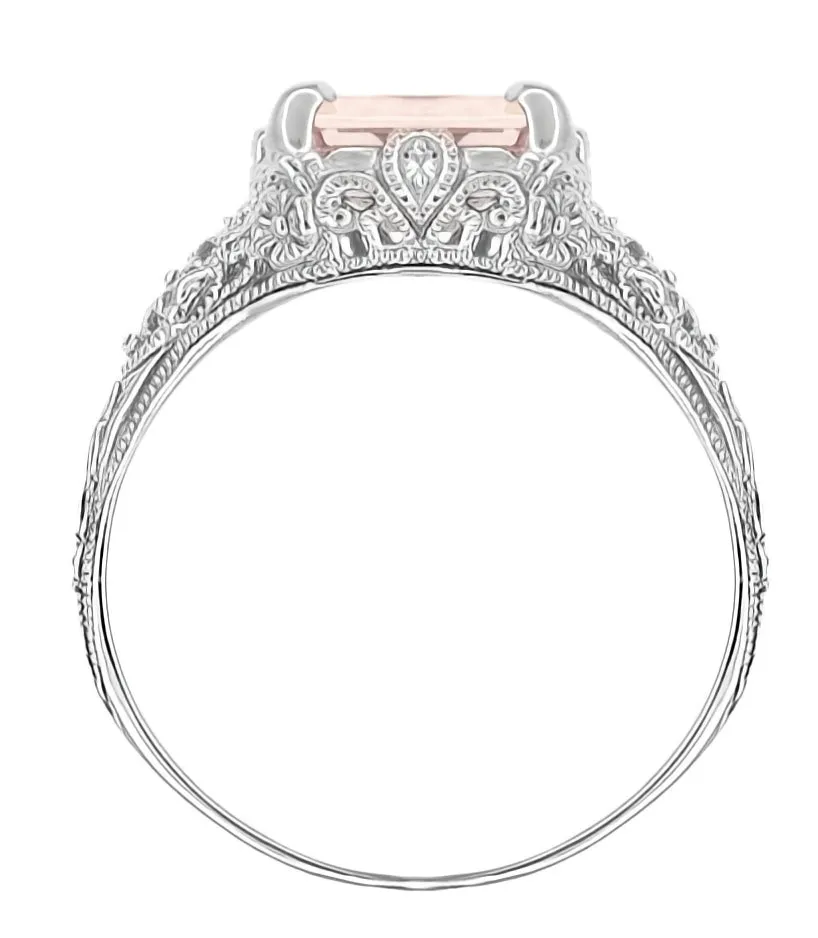 Edwardian Filigree 3 Carat Emerald Cut Morganite Engagement Ring in Platinum