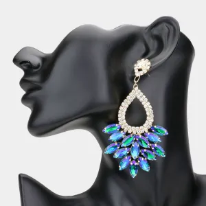 Elegant Marquise Blue AB Crystal Cluster Chandelier Pageant Earrings | Prom Earrings | 562614