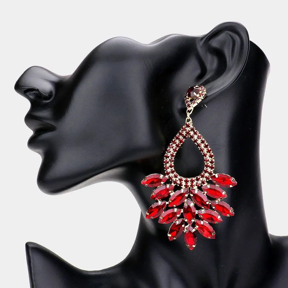 Elegant Marquise Red Crystal Cluster Chandelier Pageant Earrings  / Prom Earrings | 548477