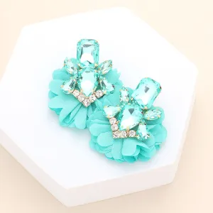 Elegant Multi Mint Stone Embellished Fabric Cluster Pageant Earring | Runway Earrings | 582795