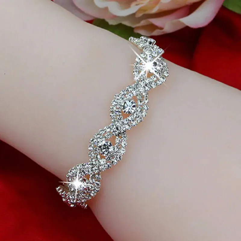 Elegant Rhinestone Crystal Metal Chain Bracelet for Women