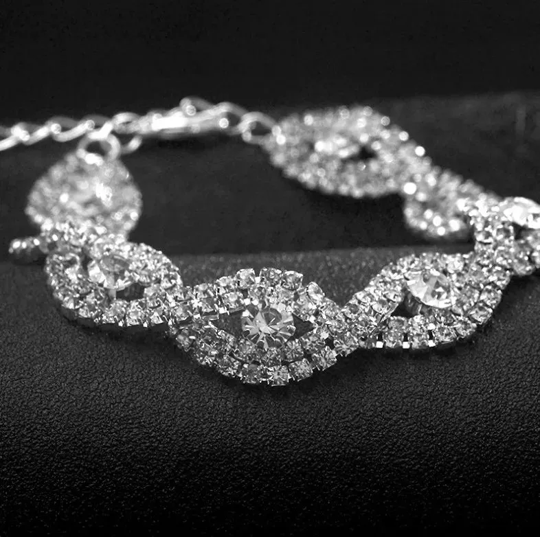Elegant Rhinestone Crystal Metal Chain Bracelet for Women