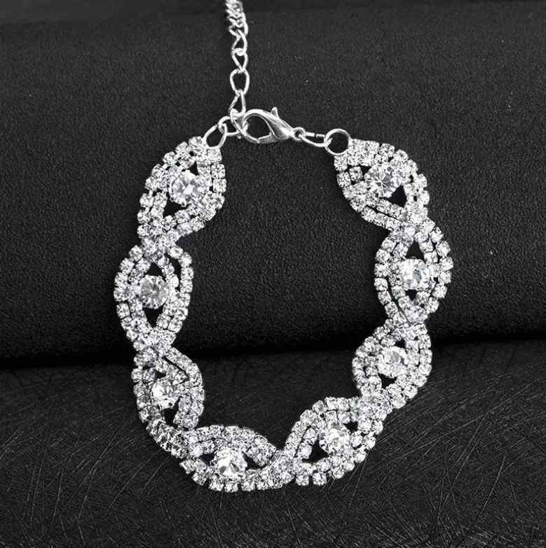 Elegant Rhinestone Crystal Metal Chain Bracelet for Women