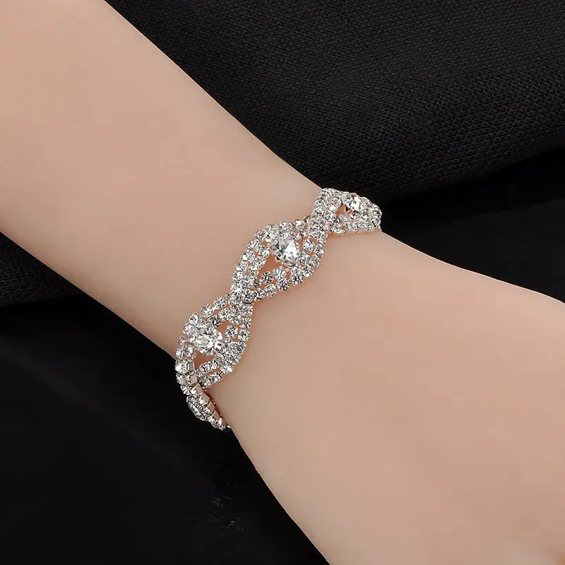 Elegant Rhinestone Crystal Metal Chain Bracelet for Women
