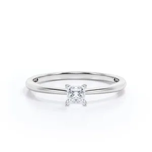 Elegant Solitaire 0.5 carat Princess cut Moissanite-cathedral setting-tapered shank engagement ring in White gold