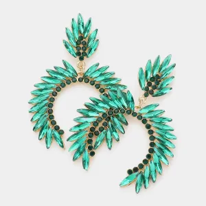 Emerald Crystal Cluster Curved Pageant Earrings | Dangle Earrings | 604456
