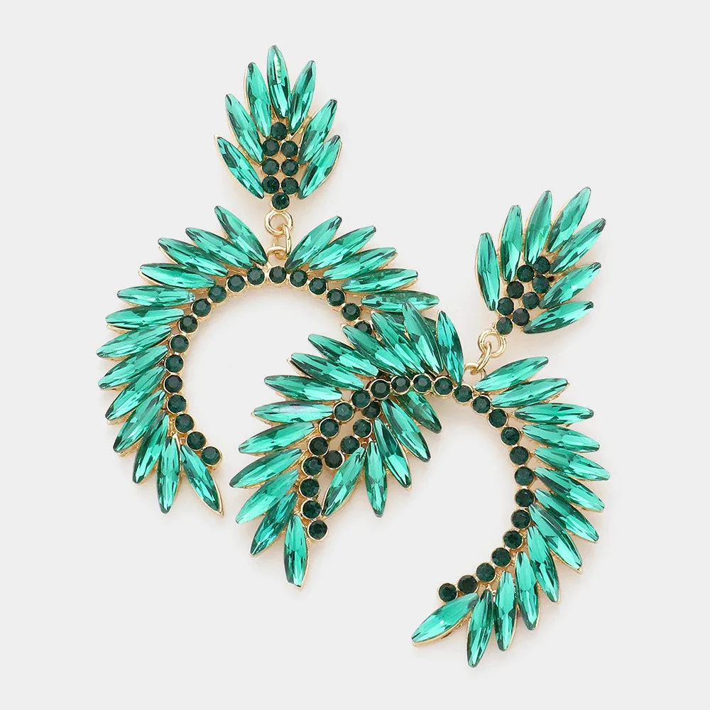 Emerald Crystal Cluster Curved Pageant Earrings | Dangle Earrings | 604456