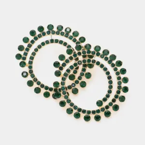 Emerald Crystal Cluster Swirl Round Pageant Earrings  | Evening Earrings | 604447