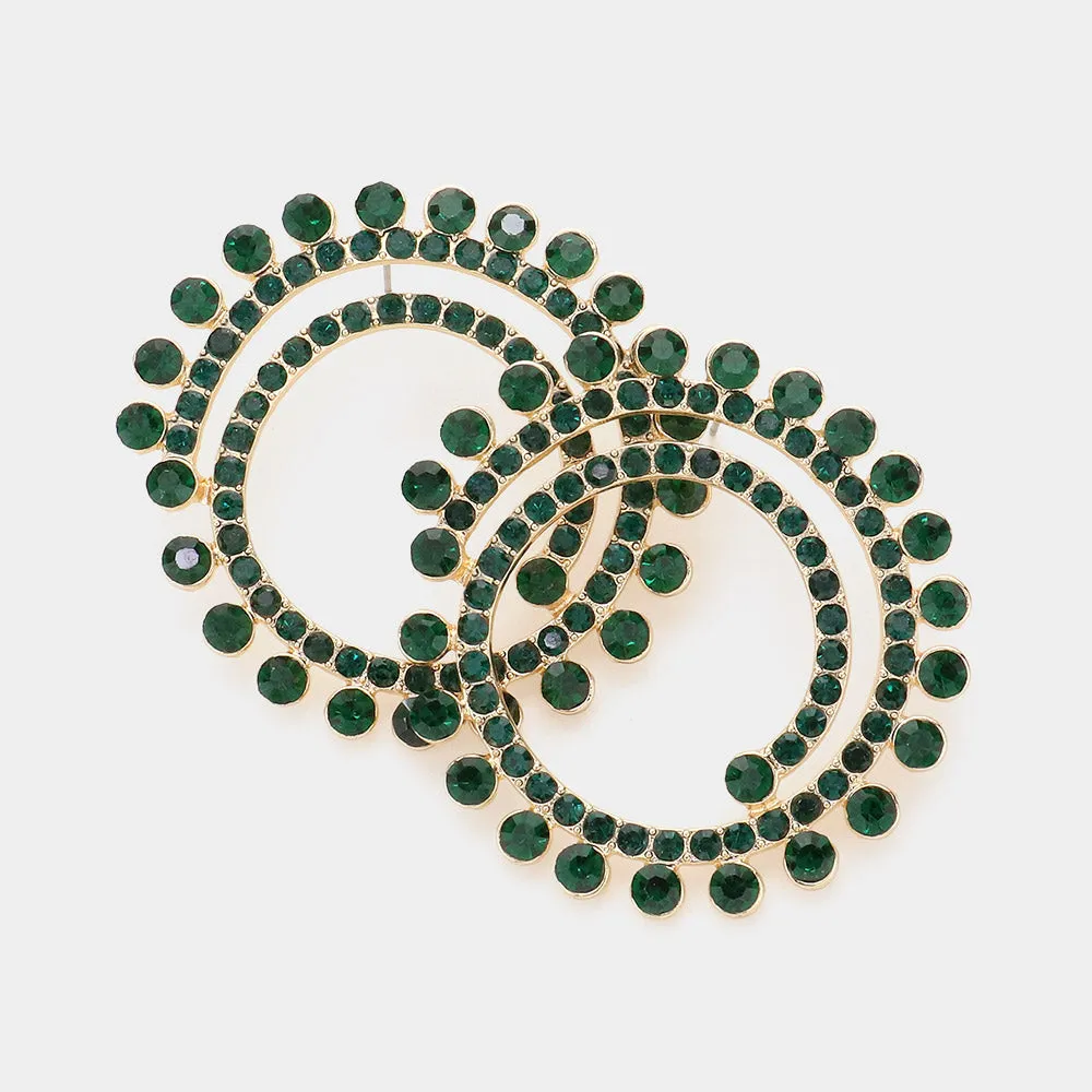 Emerald Crystal Cluster Swirl Round Pageant Earrings  | Evening Earrings | 604447