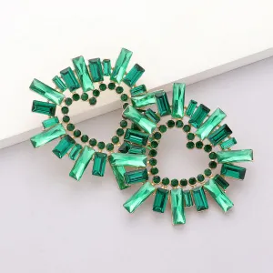 Emerald Crystal Stone Cluster Heart Pageant Earrings | Prom Earrings |  604438