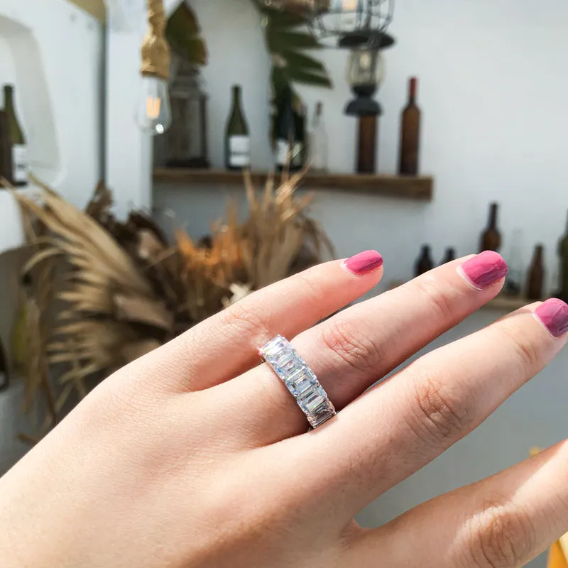 Emerald Cut Created Diamond Full Eternity Ring