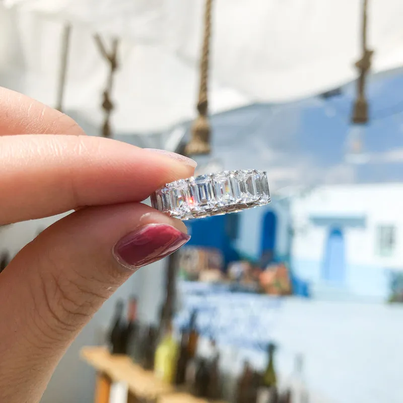 Emerald Cut Created Diamond Full Eternity Ring