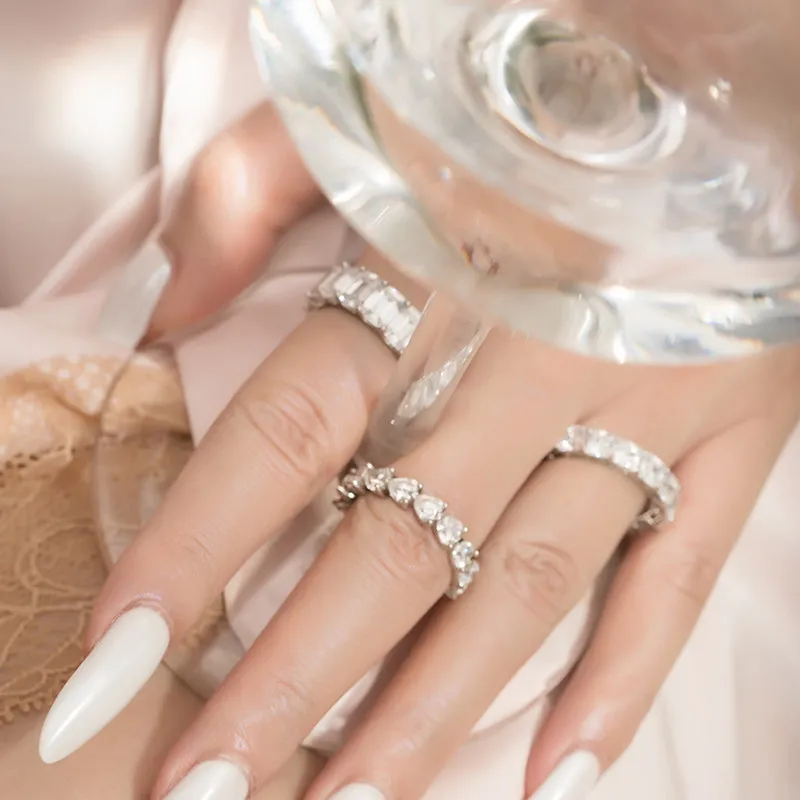 Emerald Cut Created Diamond Full Eternity Ring