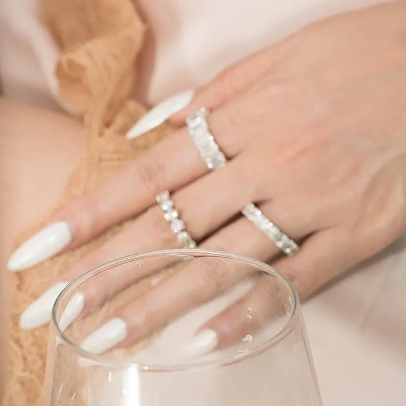 Emerald Cut Created Diamond Full Eternity Ring