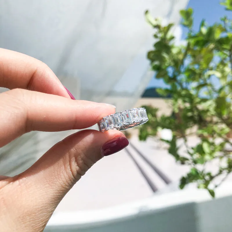 Emerald Cut Created Diamond Full Eternity Ring