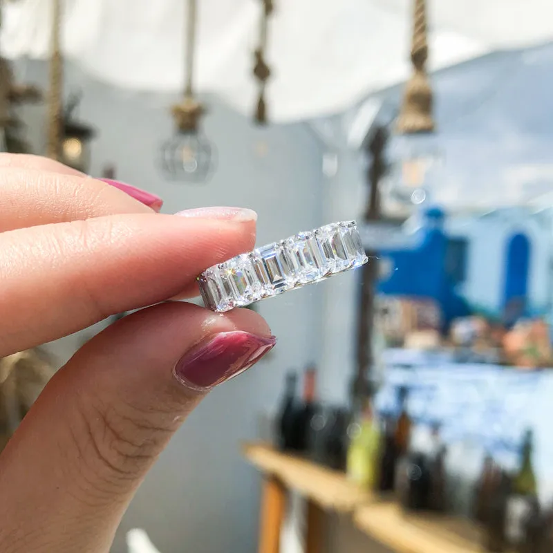 Emerald Cut Created Diamond Full Eternity Ring