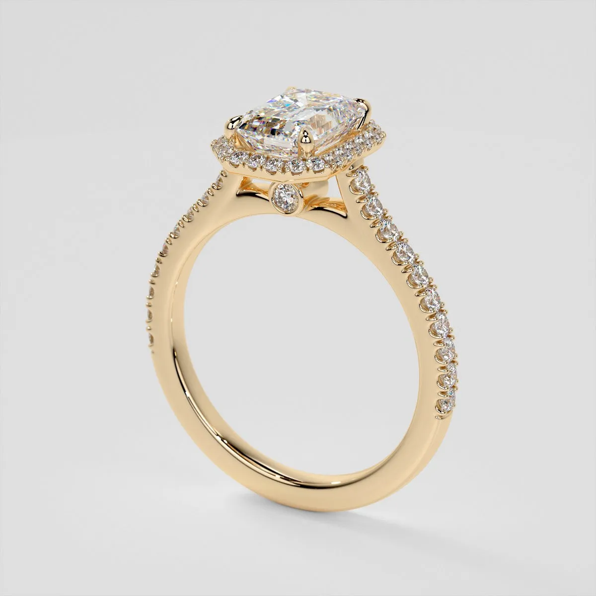 Emerald Cut Halo Style Trio Wedding Set With Accents