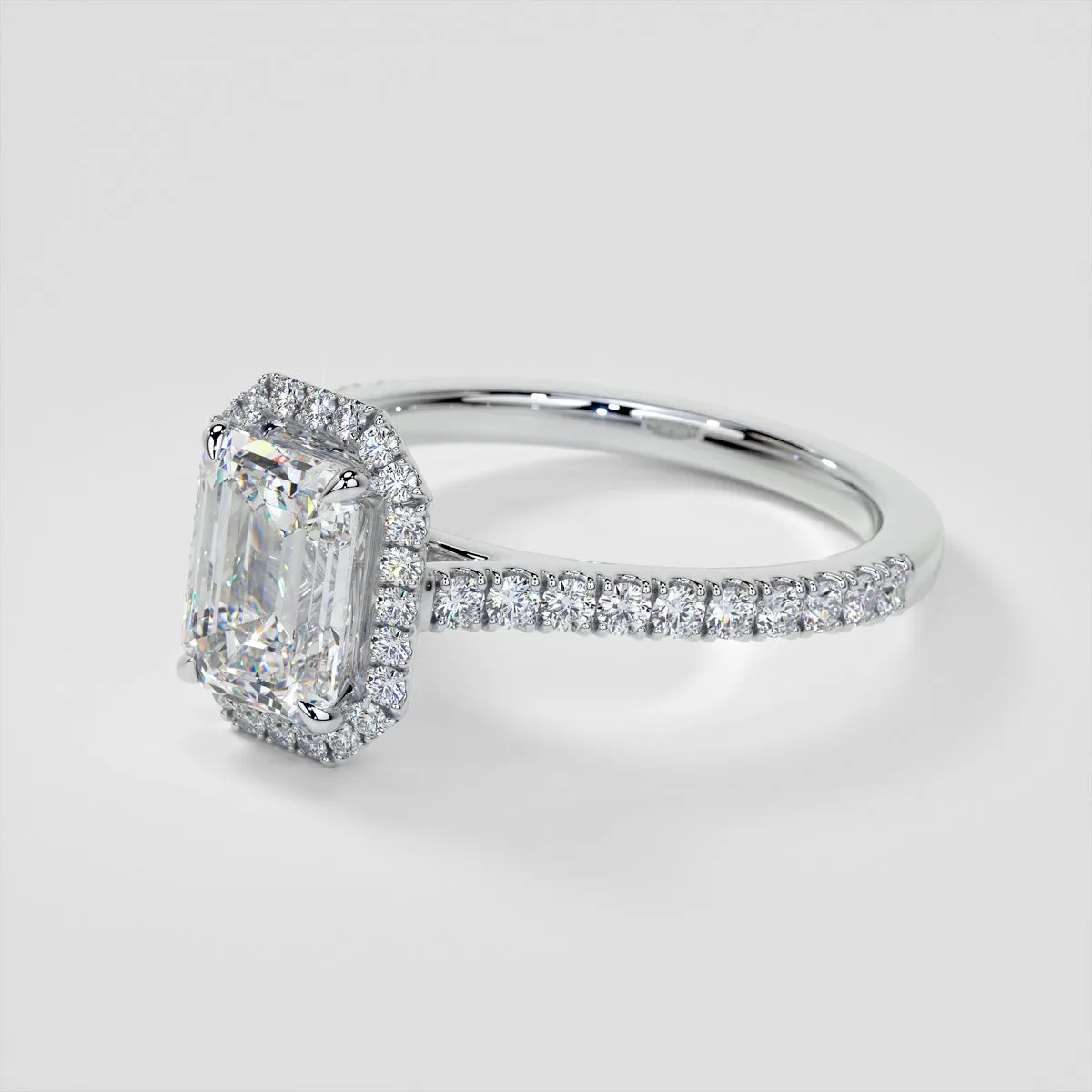Emerald Cut Halo Style Trio Wedding Set With Accents