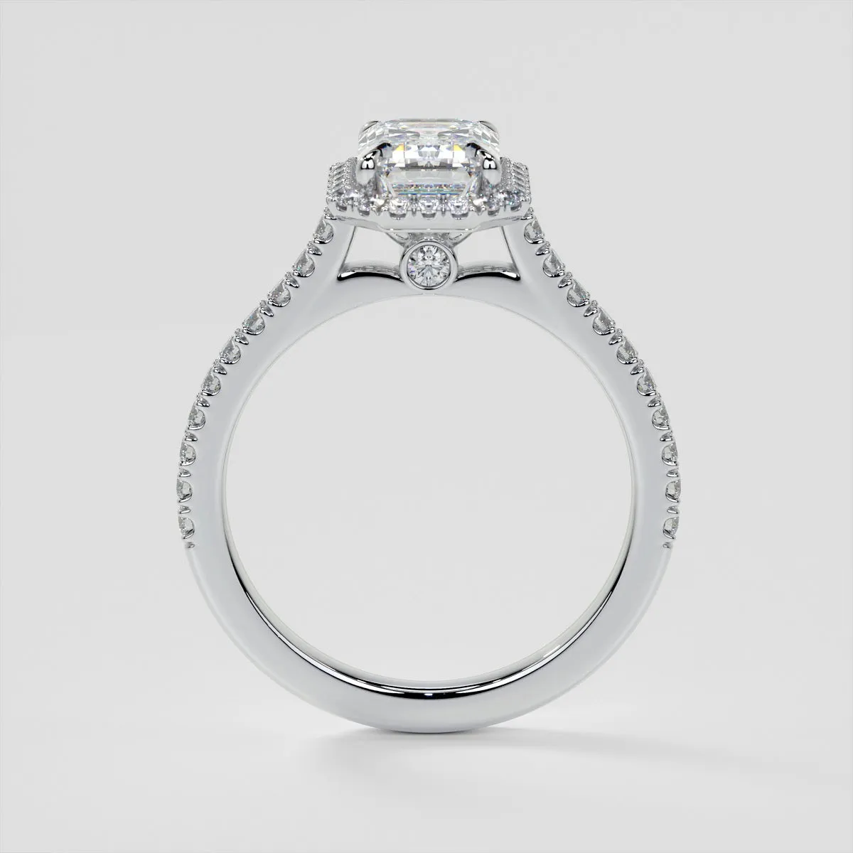 Emerald Cut Halo Style Trio Wedding Set With Accents