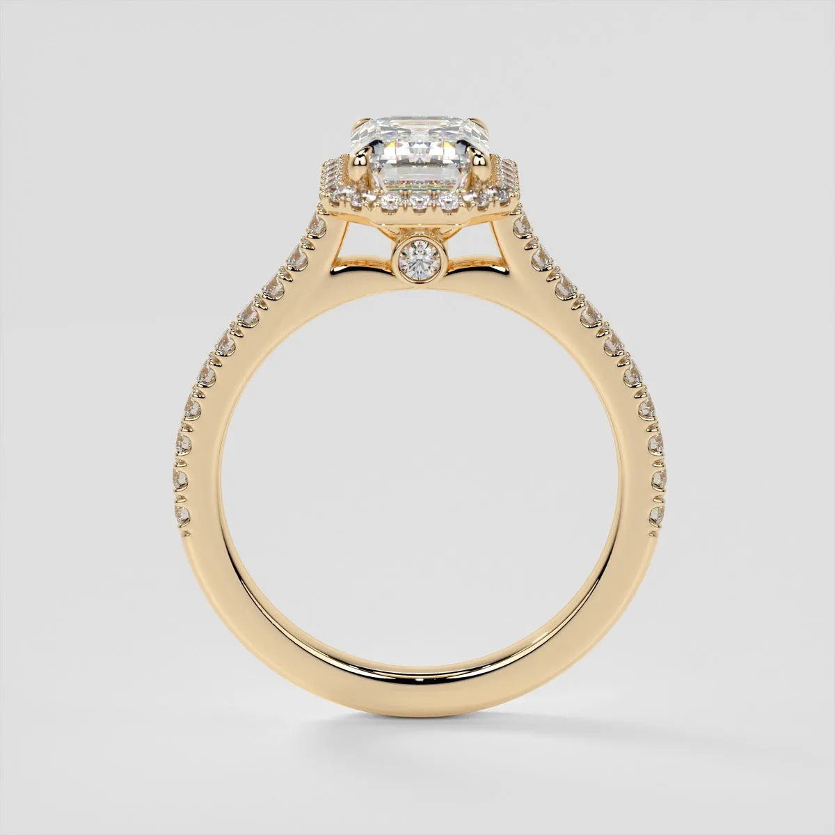 Emerald Cut Halo Style Trio Wedding Set With Accents