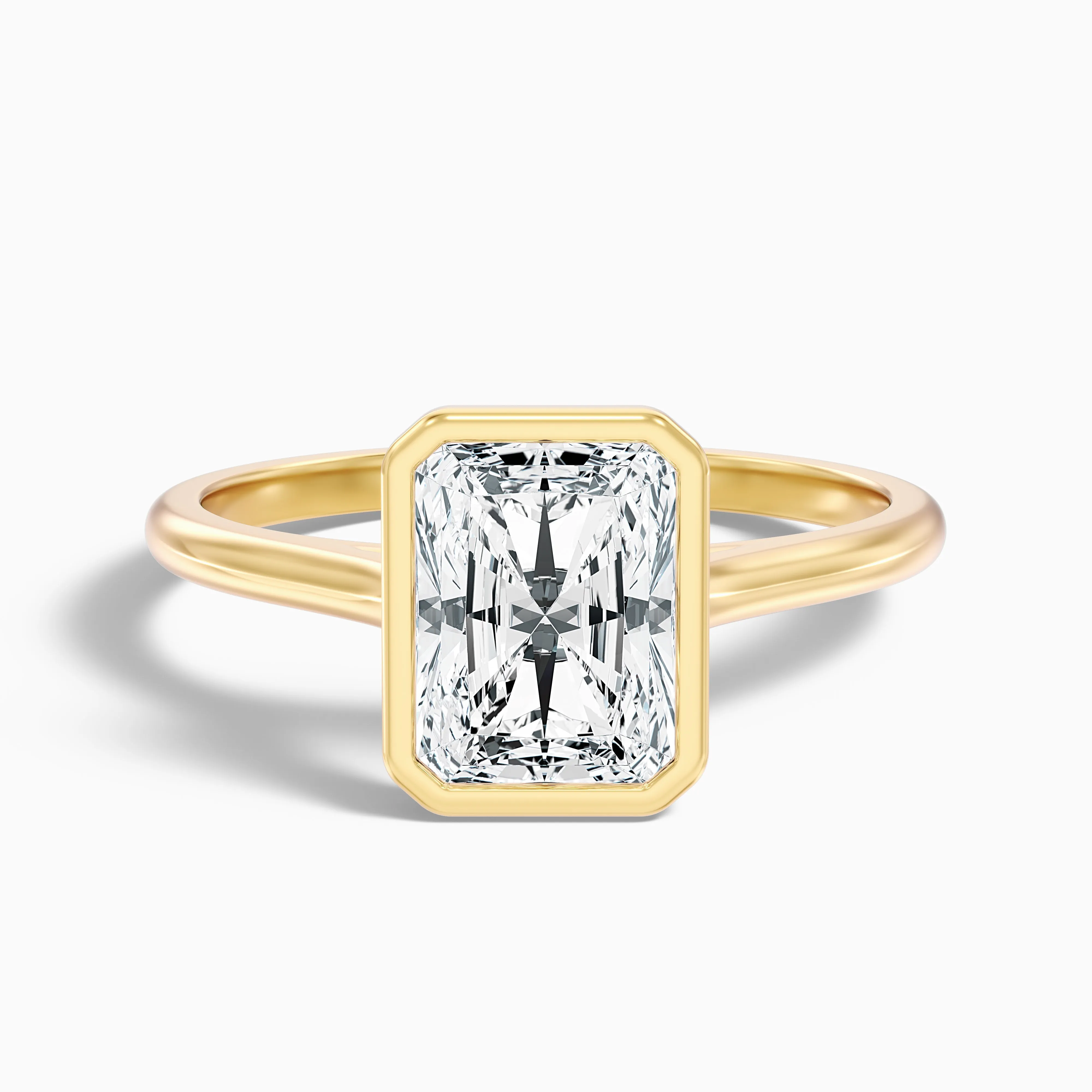 Emery 5 Carat Radiant Cut Bezel Set Solitaire Moissanite Engagement Ring in 18k White Gold
