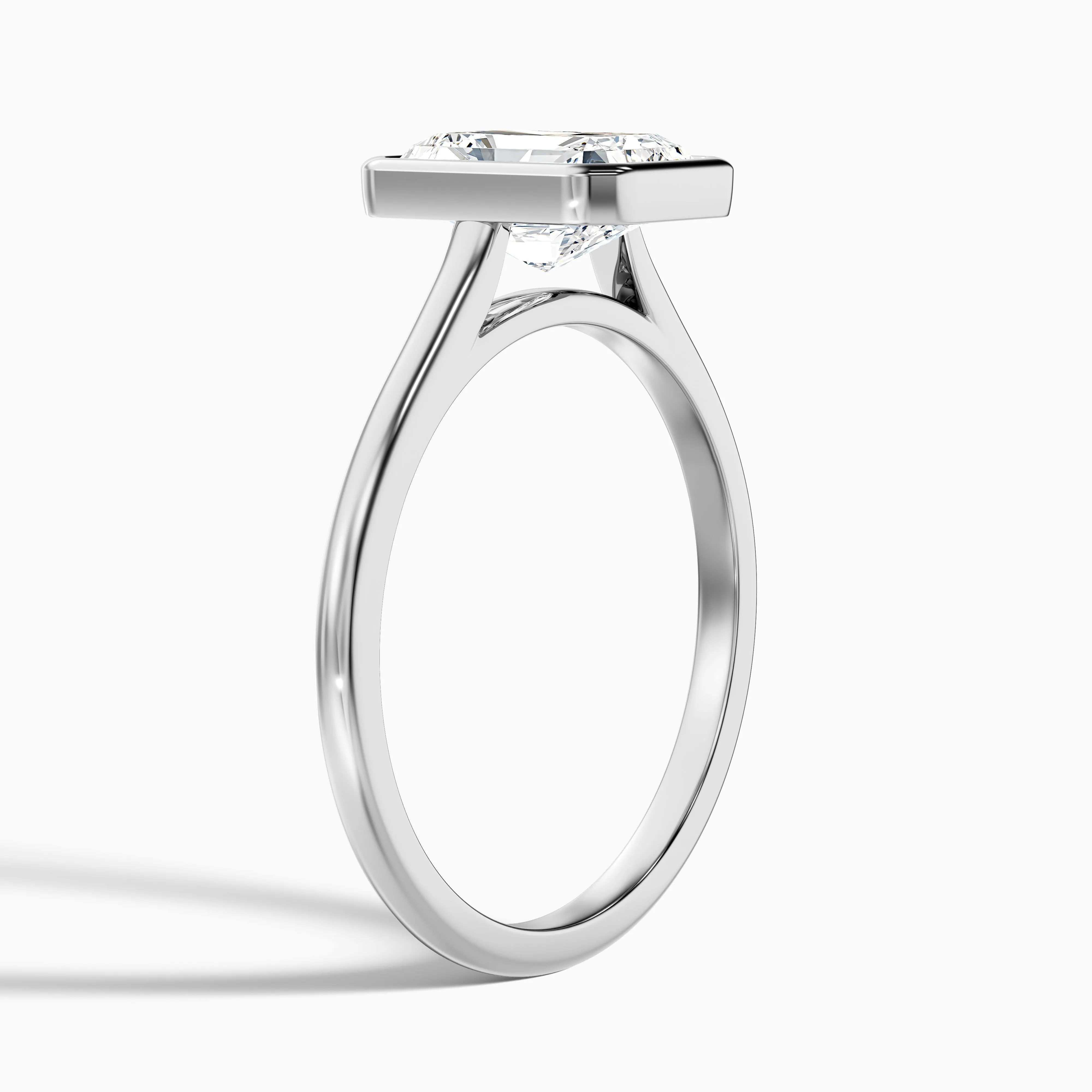 Emery 5 Carat Radiant Cut Bezel Set Solitaire Moissanite Engagement Ring in 18k White Gold