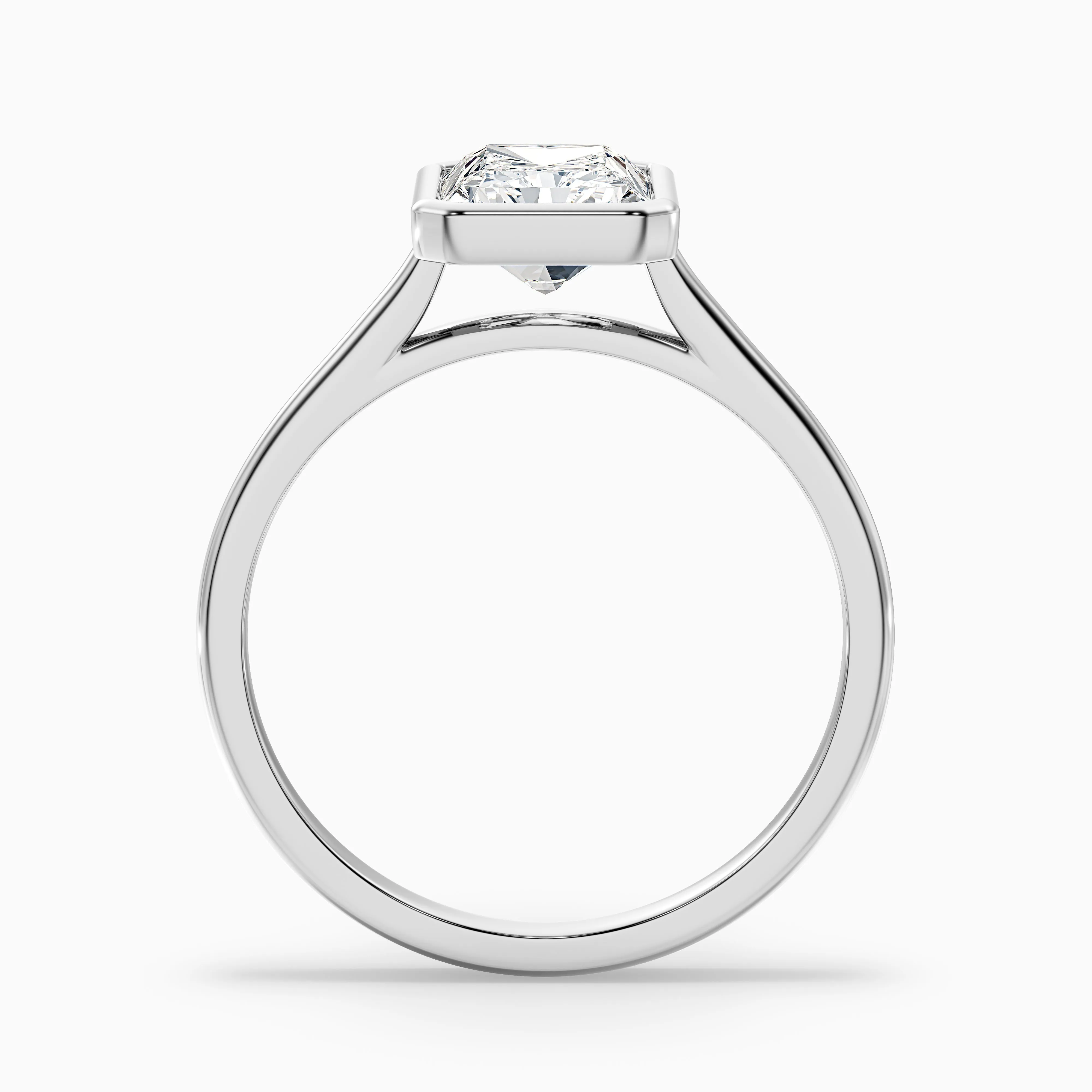Emery 5 Carat Radiant Cut Bezel Set Solitaire Moissanite Engagement Ring in 18k White Gold