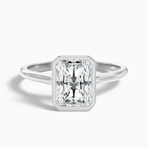 Emery 5 Carat Radiant Cut Bezel Set Solitaire Moissanite Engagement Ring in 18k White Gold
