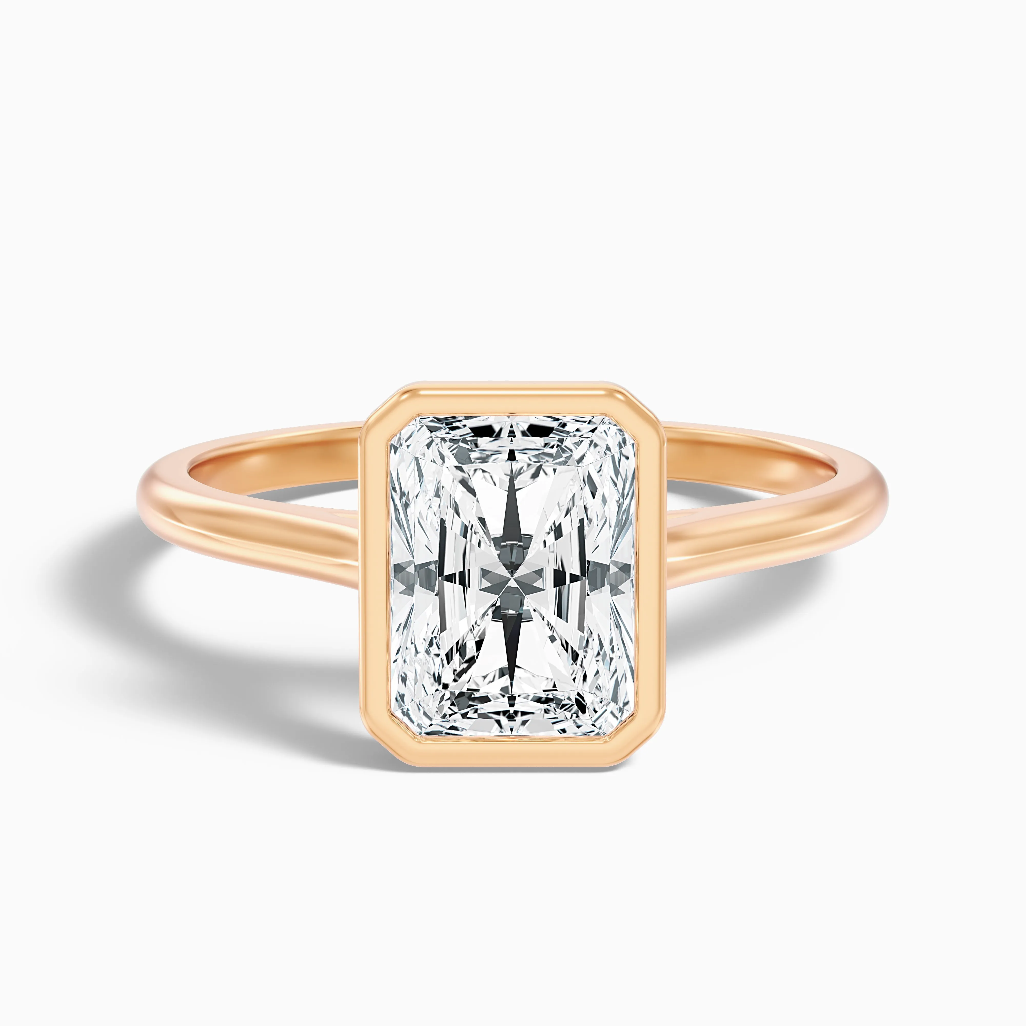Emery 5 Carat Radiant Cut Bezel Set Solitaire Moissanite Engagement Ring in 18k White Gold