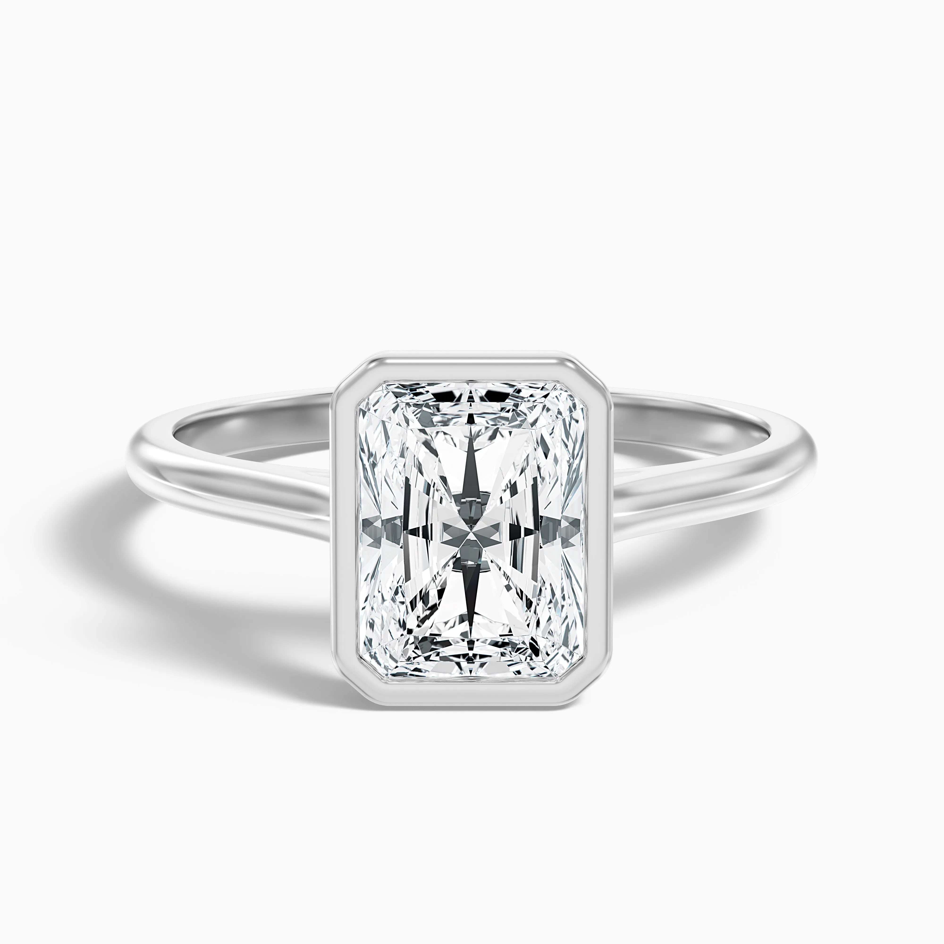 Emery 5 Carat Radiant Cut Bezel Set Solitaire Moissanite Engagement Ring in 18k White Gold