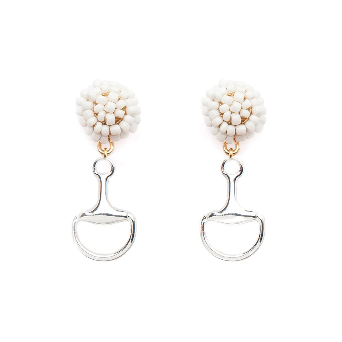Equestrian Bit Earrings Silver -White Beads