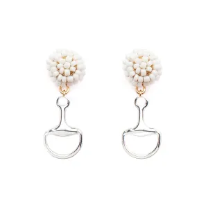 Equestrian Bit Earrings Silver -White Beads