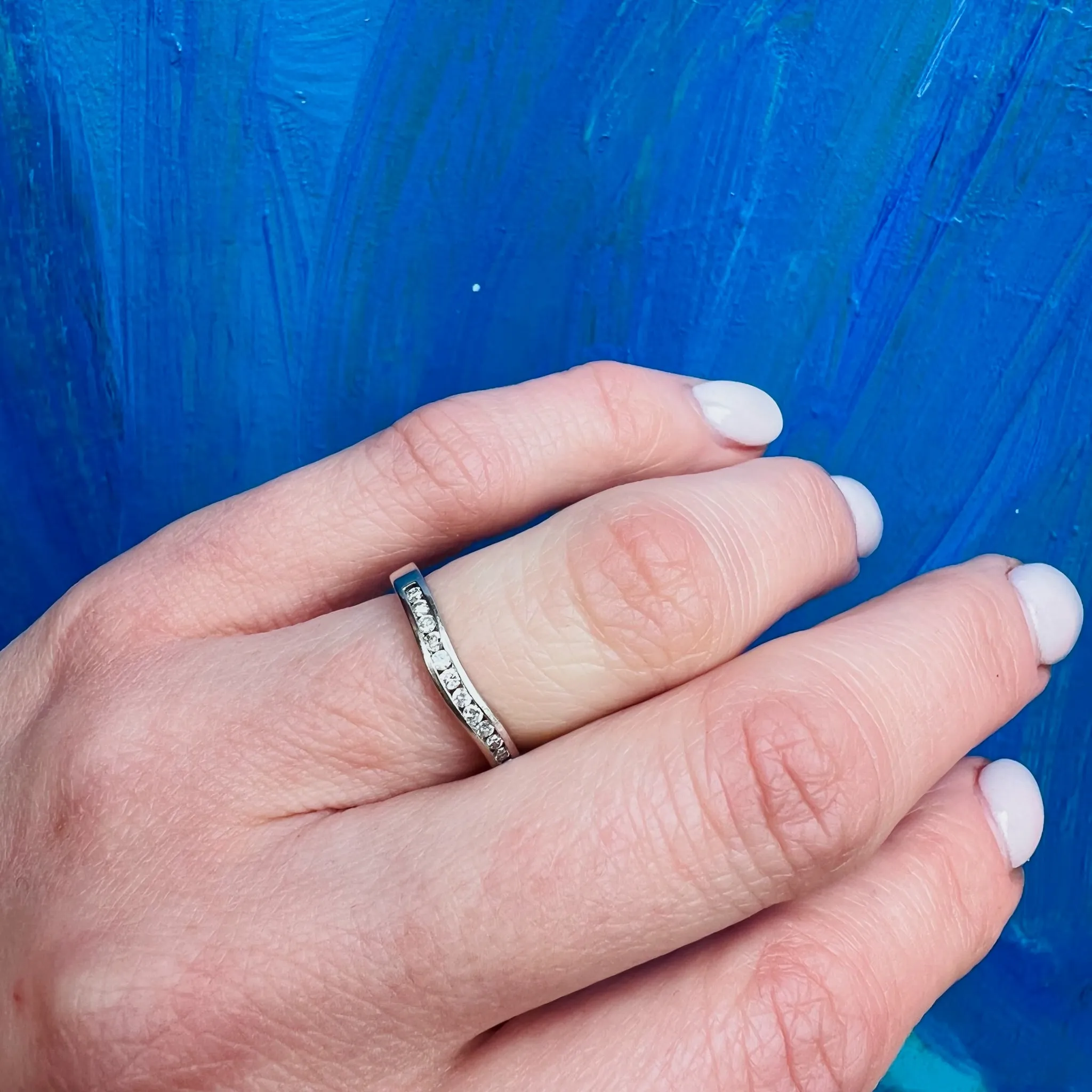 Estate Gently Curved Diamond Band in White Gold