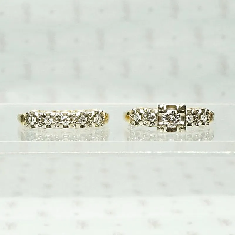 Excellent Condition Two Tone Gold & Diamond Wedding Set