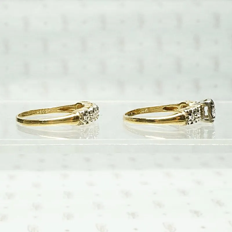 Excellent Condition Two Tone Gold & Diamond Wedding Set