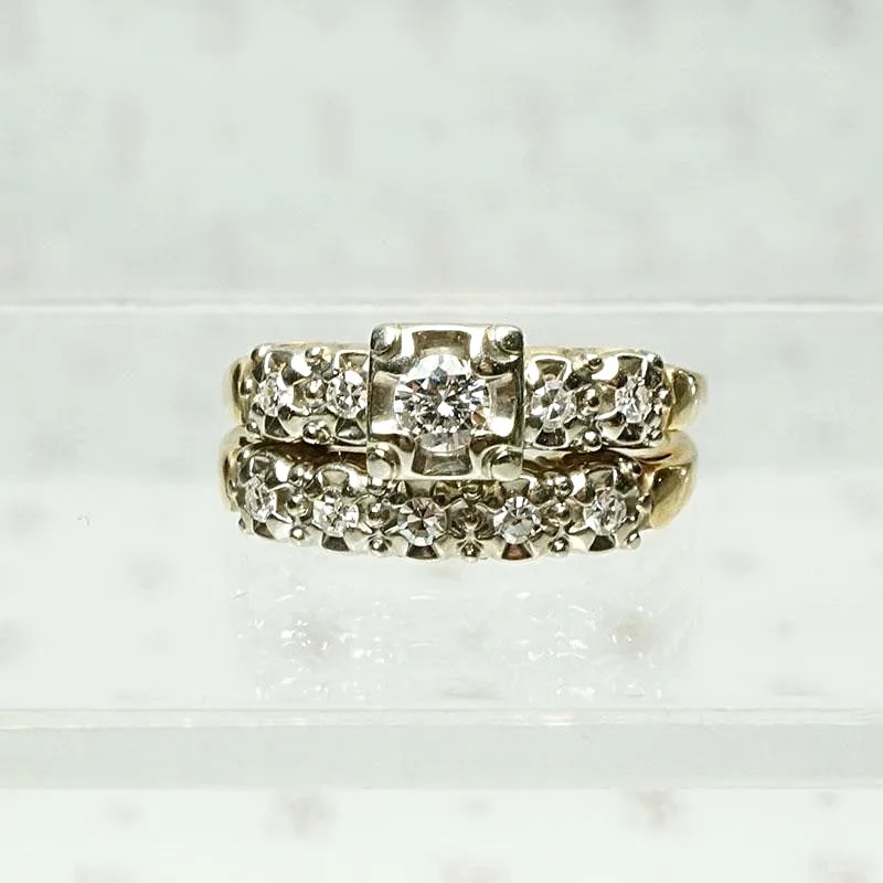 Excellent Condition Two Tone Gold & Diamond Wedding Set
