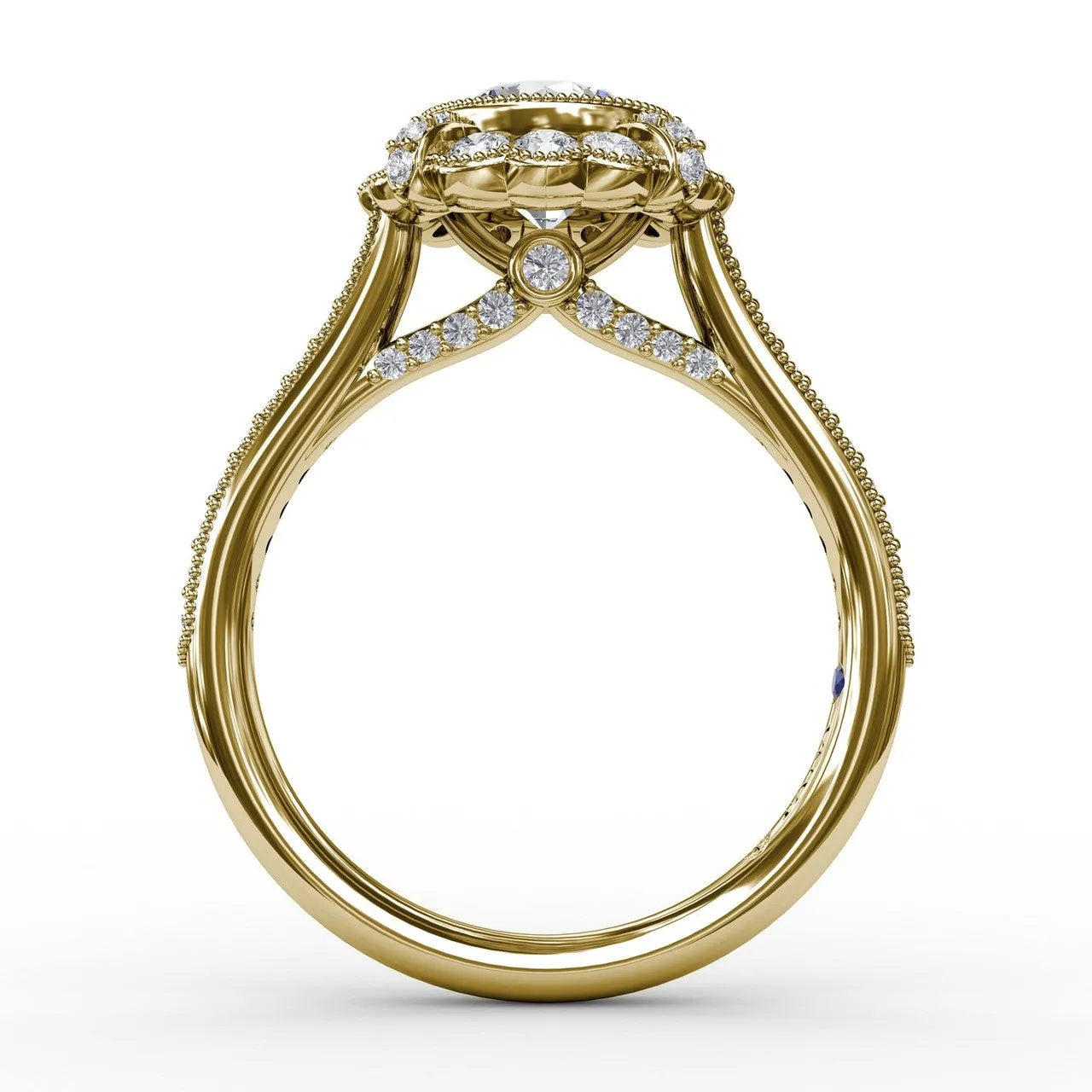 Fana Vintage Scalloped Halo Engagement Ring With Milgrain Details