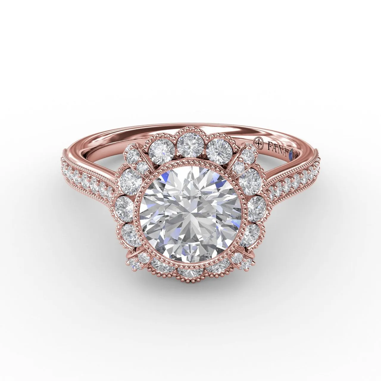Fana Vintage Scalloped Halo Engagement Ring With Milgrain Details