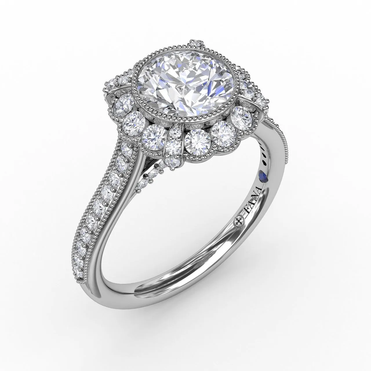 Fana Vintage Scalloped Halo Engagement Ring With Milgrain Details