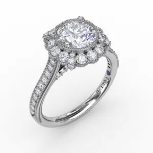 Fana Vintage Scalloped Halo Engagement Ring With Milgrain Details