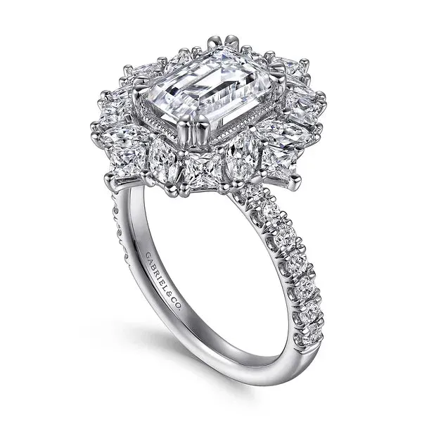 Fancy Halo Emerald Cut Diamond Engagement Ring Mounting