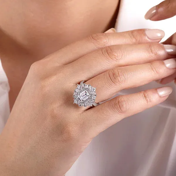 Fancy Halo Emerald Cut Diamond Engagement Ring Mounting