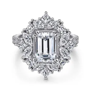Fancy Halo Emerald Cut Diamond Engagement Ring Mounting